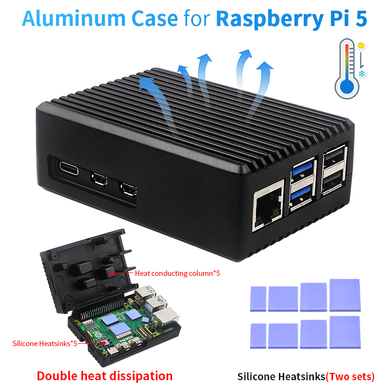 Raspberry Pi 5 8Gb Kit - غلاف معدني من سبائك الألومنيوم Raspberry