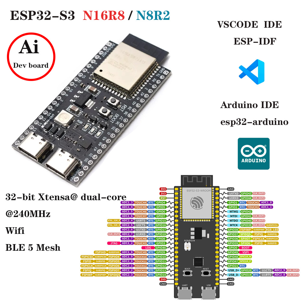 Esp32 S3 Development Board Lot - لوحات تطوير ESP32-S3 مع مجموعة محولات