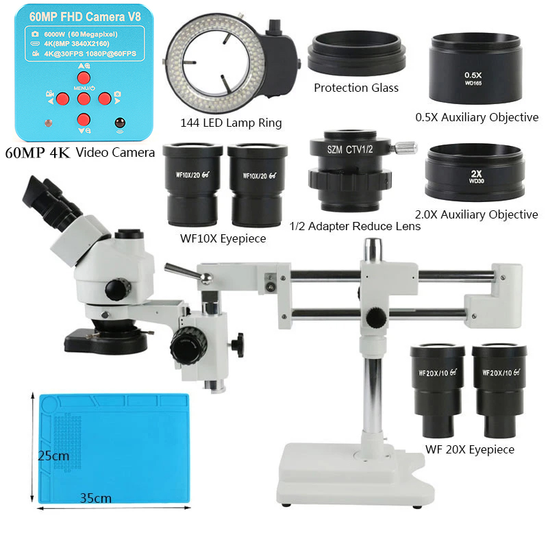 Stereo Trinocular Microscope Pcb - 3.5X 90X 180X Simul-Focus مزدوج بوم