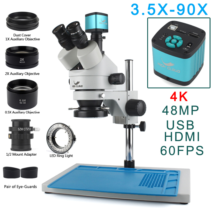 3.5X-90X Simul-Focal ستيريو ثل - مراجعة Stereo Trinocular Microscope Pcb وسعره
