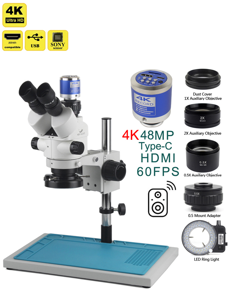3.5X-90X Simul-Focal ستيريو ثل - مراجعة Stereo Trinocular Microscope Pcb وسعره