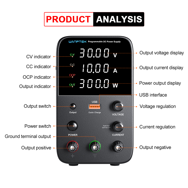 Wanptek قابل للبرمجة تيار مستم - مراجعة Programmable Dc Power Supply 30V 10A وسعره
